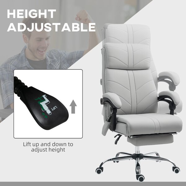 Vinsetto 4 Points Massage Office Chair with 3 Modes, Heating Office Chair with Foam Padding, Adjustable Swivel, Footrest, Light Grey Aosom UK