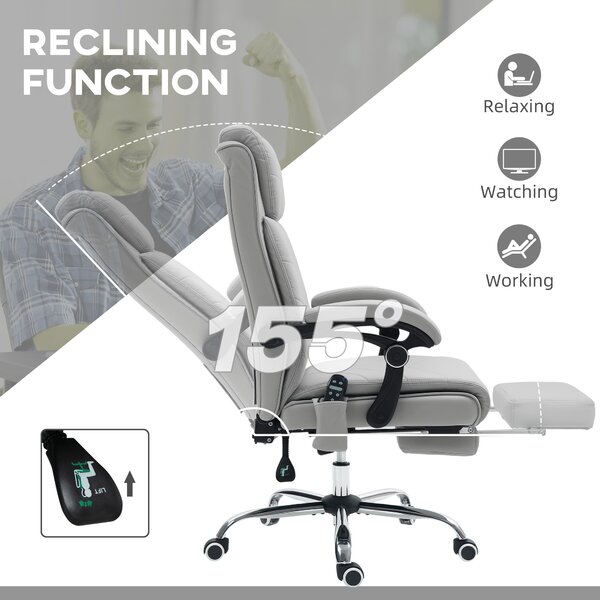 Vinsetto 4 Points Massage Office Chair with 3 Modes, Heating Office Chair with Foam Padding, Adjustable Swivel, Footrest, Light Grey Aosom UK