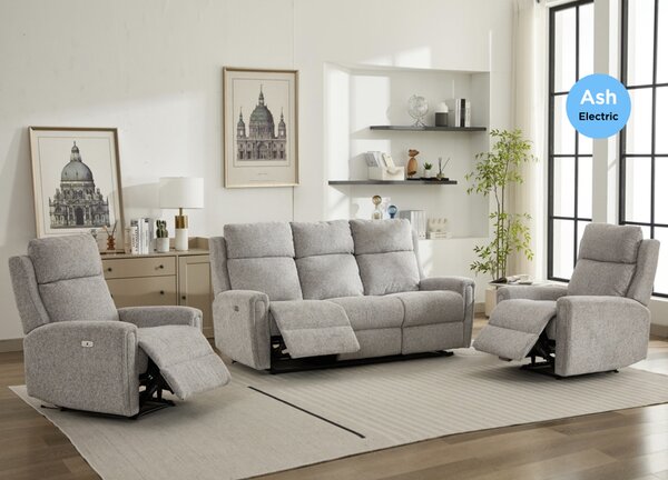 Medinah Fabric Electric 3+1+1 Seater Sofa Set - Ash