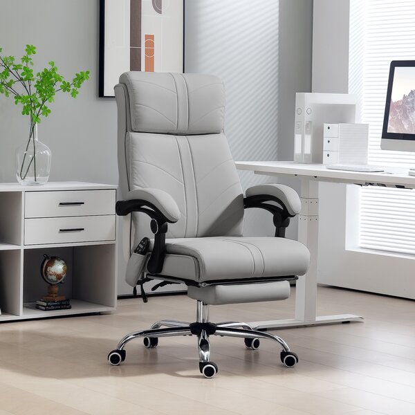 Vinsetto 4 Points Massage Office Chair with 3 Modes, Heating Office Chair with Foam Padding, Adjustable Swivel, Footrest, Light Grey Aosom UK