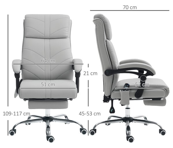Vinsetto 4 Points Massage Office Chair with 3 Modes, Heating Office Chair with Foam Padding, Adjustable Swivel, Footrest, Light Grey Aosom UK