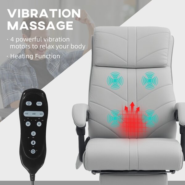 Vinsetto 4 Points Massage Office Chair with 3 Modes, Heating Office Chair with Foam Padding, Adjustable Swivel, Footrest, Light Grey Aosom UK