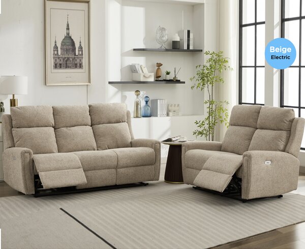 Medinah Fabric Electric 3+2 Seater Sofa Set - Beige