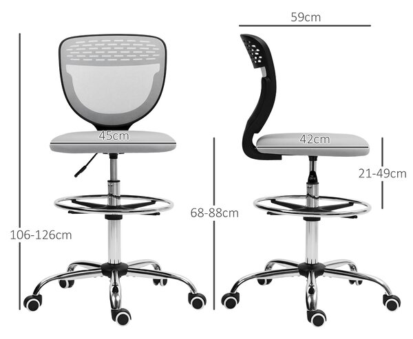 Vinsetto 68-88cm Draughtsman Office Chair, with Wheels - Light Grey