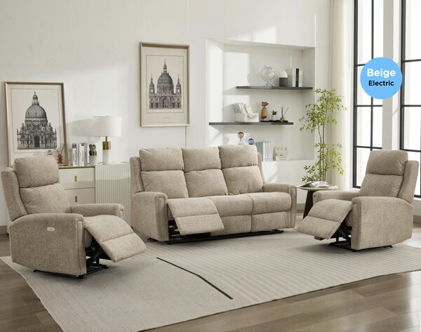 Medinah Fabric Electric 3+1+1 Seater Sofa Set - Beige
