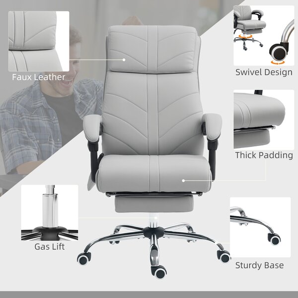 Vinsetto 4 Points Massage Office Chair with 3 Modes, Heating Office Chair with Foam Padding, Adjustable Swivel, Footrest, Light Grey Aosom UK