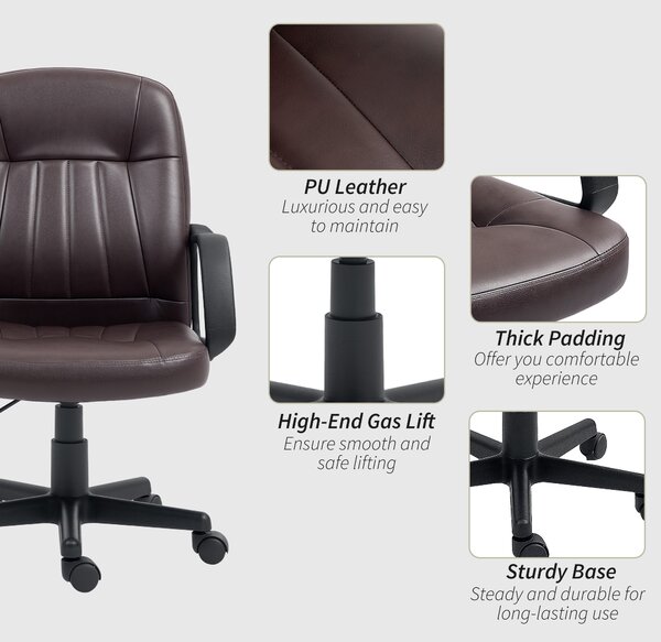 HOMCOM Swivel Office Chair, PU Leather Executive Chair with Adjustable Height, Dark Brown Aosom UK