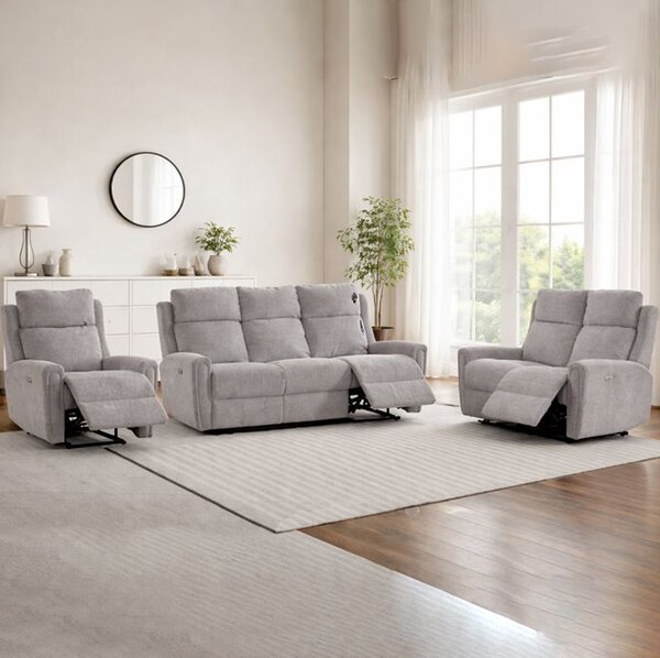 Medinah Fabric Electric 3+2+1 Sofa Suite - Ash