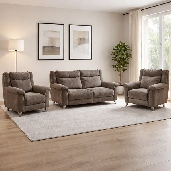 Mankato Fabric Electric Recliner 3+1+1 Seater Sofa Set - Stone