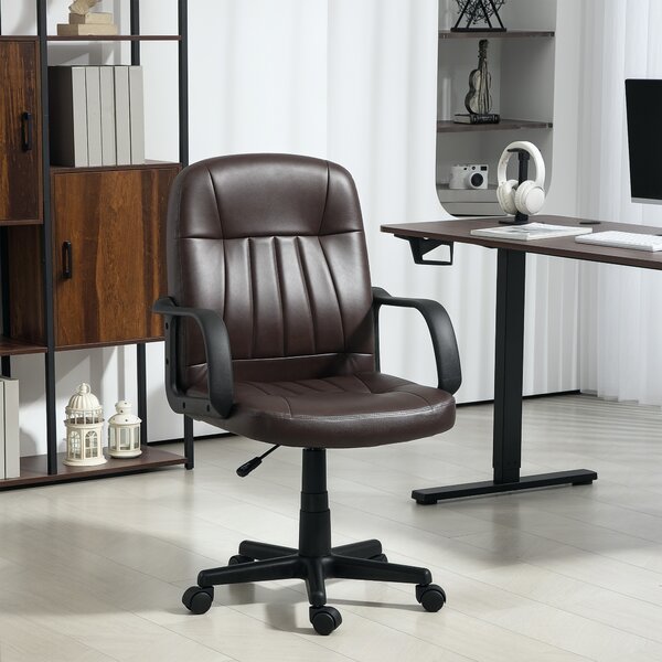 HOMCOM Swivel Office Chair, PU Leather Executive Chair with Adjustable Height, Dark Brown Aosom UK