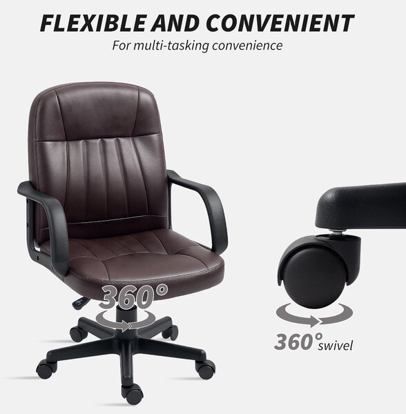 HOMCOM Swivel Office Chair, PU Leather Executive Chair with Adjustable Height, Dark Brown Aosom UK