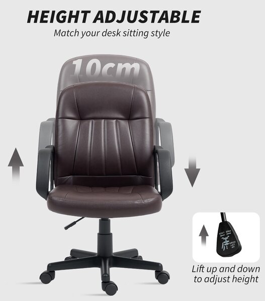 HOMCOM Swivel Office Chair, PU Leather Executive Chair with Adjustable Height, Dark Brown Aosom UK
