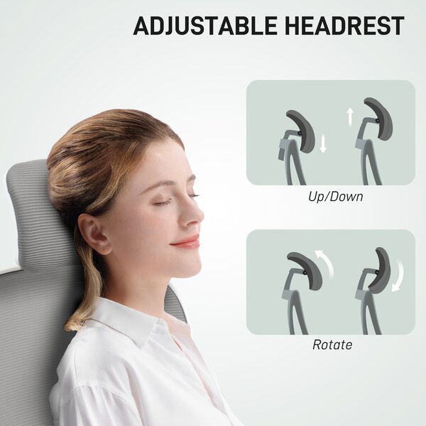 HOMCOM Executive Office Chair, Ergonomic Mesh High Back Desk Chair with Flip-up Armrest, Headrest, Adjustable Lumbar Support for Home Study, Grey