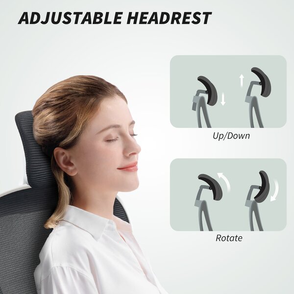 HOMCOM Executive Office Chair, Ergonomic Mesh Desk Chair with High Back, Rotatable Headrest, Adjustable Lumbar Support for Home Study, Black Aosom UK