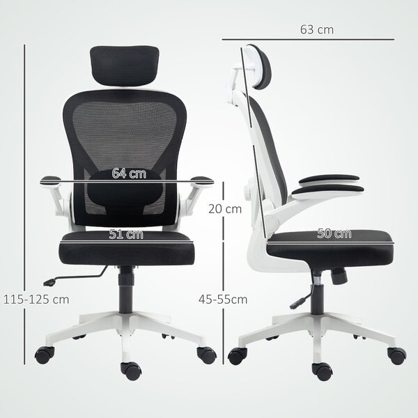 HOMCOM Executive Office Chair, Ergonomic Mesh Desk Chair with High Back, Rotatable Headrest, Adjustable Lumbar Support for Home Study, Black Aosom UK