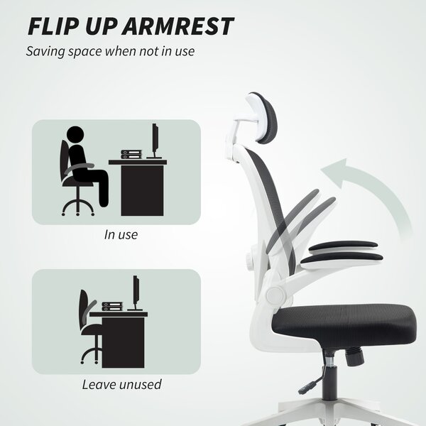 HOMCOM Executive Office Chair, Ergonomic Mesh Desk Chair with High Back, Rotatable Headrest, Adjustable Lumbar Support for Home Study, Black Aosom UK