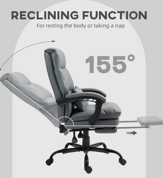 HOMCOM Faux Leather Reclining Office Chair, with Footrest - Grey