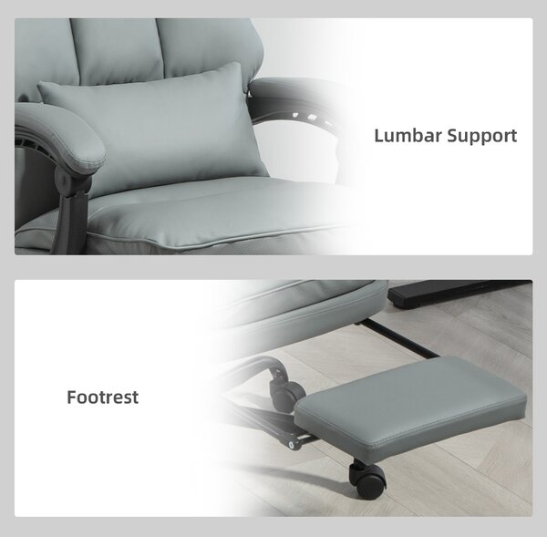 HOMCOM Faux Leather Reclining Office Chair, with Footrest - Grey