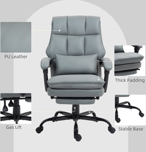 HOMCOM Faux Leather Reclining Office Chair, with Footrest - Grey