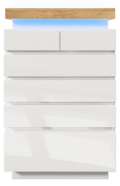 High-Gloss Storage Cabinet with 6 Storage Drawers, LED lighting Chest of Drawers for Bedroom, Living Room, 73L x 39W x 115H cm, White Aosom.UK