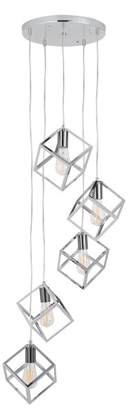 Alessio Nickel Metal Cube 5 Light Cluster Ceiling Light