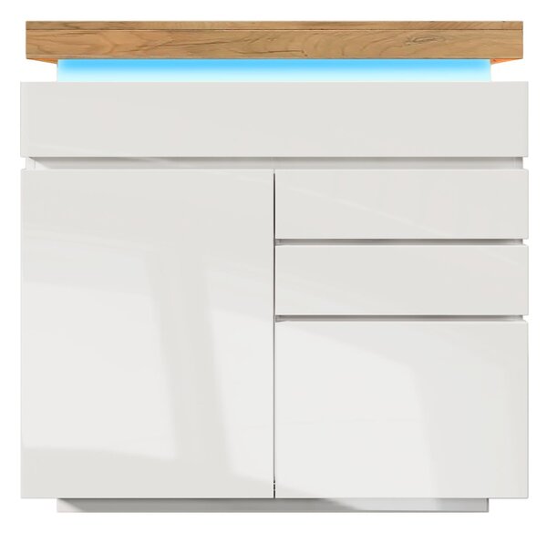 High-Gloss Sideboard Cabinet with Drawers and Doors, LED Lighting Chest of Drawers for Living Room, Hallway, 110L x 39W x 115H cm, White Aosom.UK
