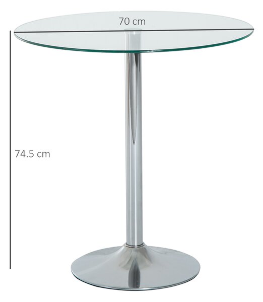 HOMCOM Round Kitchen Table w/ Tempered Glass Top, Steel Base, Modern Dining Table, Space Saving Small Bar Table, Silver Aosom UK