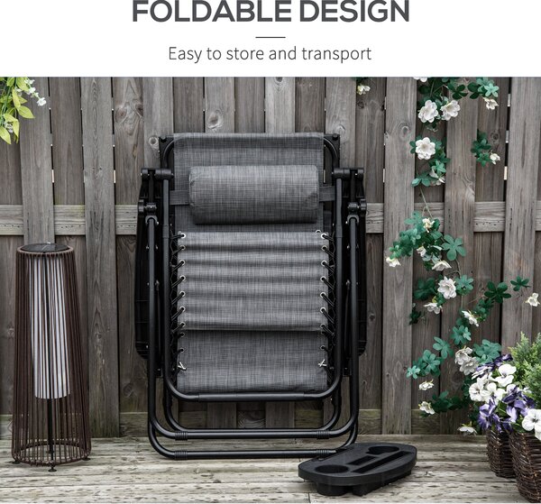 Outsunny 2 Piece Foldable Reclining Garden Chair with Headrest, Zero Gravity Deck Sun Lounger Seat Chair with Canopy Shade, Light Grey