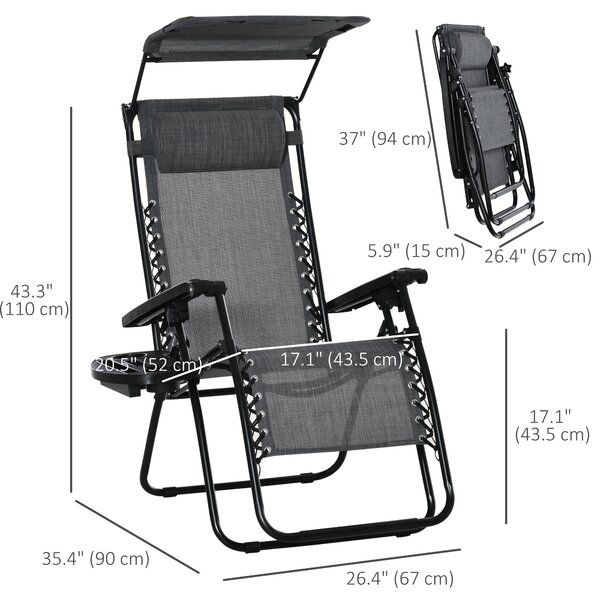 Outsunny Zero Gravity Garden Deck Folding Chair Patio Sun Lounger Reclining Seat with Cup Holder & Canopy Shade - Grey Aosom UK