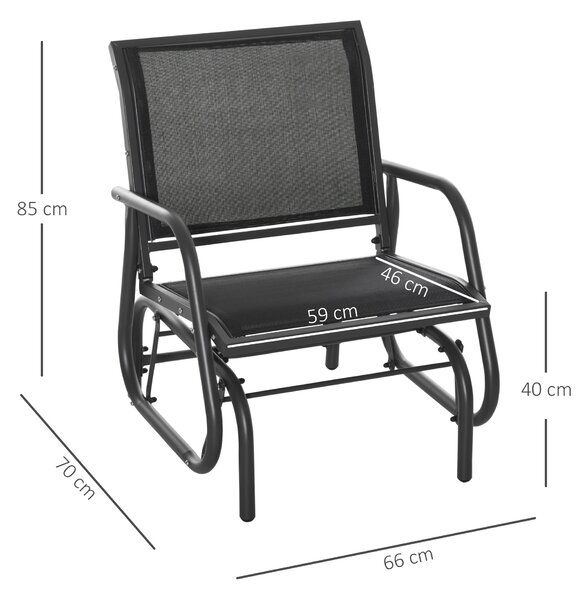 Outsunny Outdoor Gliding Swing Chair Garden Seat w/ Mesh Seat Curved Back Steel Frame Armrests Comfortable Lounge Furniture Dark Grey Black