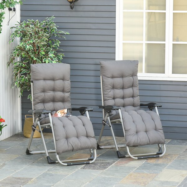 Outsunny 2 Piece Garden Sun Lounger, Anti Gravity Chair, Folding Outdoor Sun Lounger with Cushion Headrest, Dark Grey Aosom UK