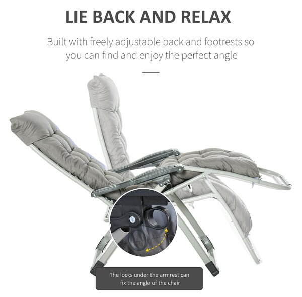 Outsunny 2 Piece Garden Sun Lounger, Anti Gravity Chair, Folding Outdoor Sun Lounger with Cushion Headrest, Dark Grey Aosom UK