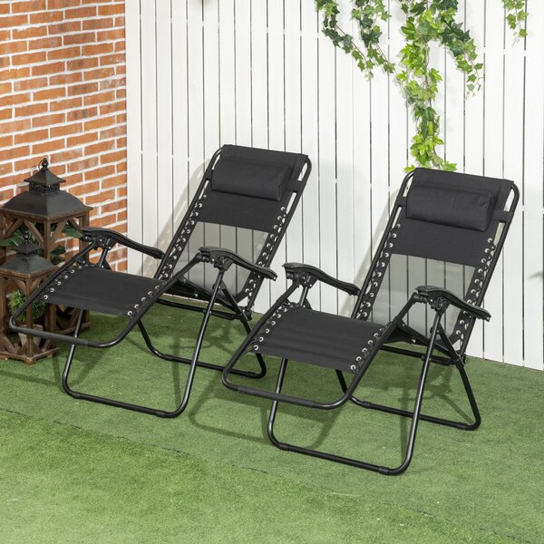 Outsunny Zero Gravity Relaxation: Foldable Outdoor Chair Set with Footrest & Removable Headrest, Ebony Black