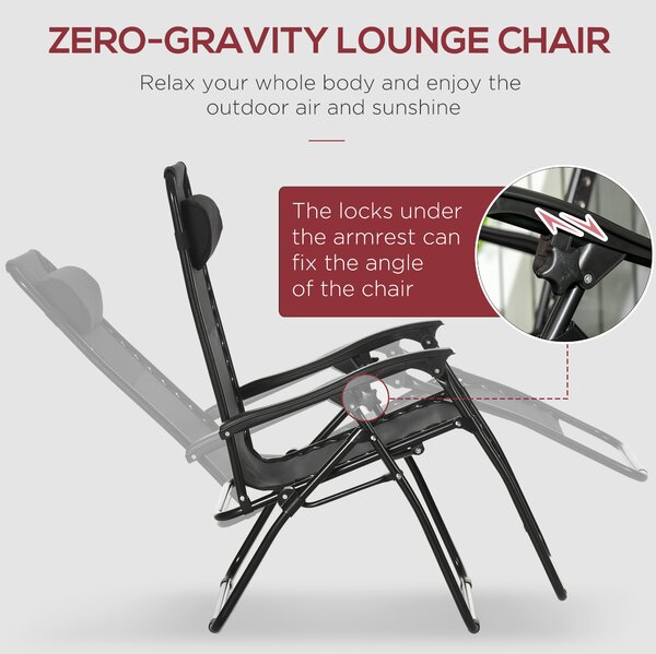 Outsunny Zero Gravity Relaxation: Foldable Outdoor Chair Set with Footrest & Removable Headrest, Ebony Black