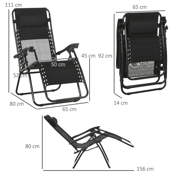 Outsunny Zero Gravity Relaxation: Foldable Outdoor Chair Set with Footrest & Removable Headrest, Ebony Black