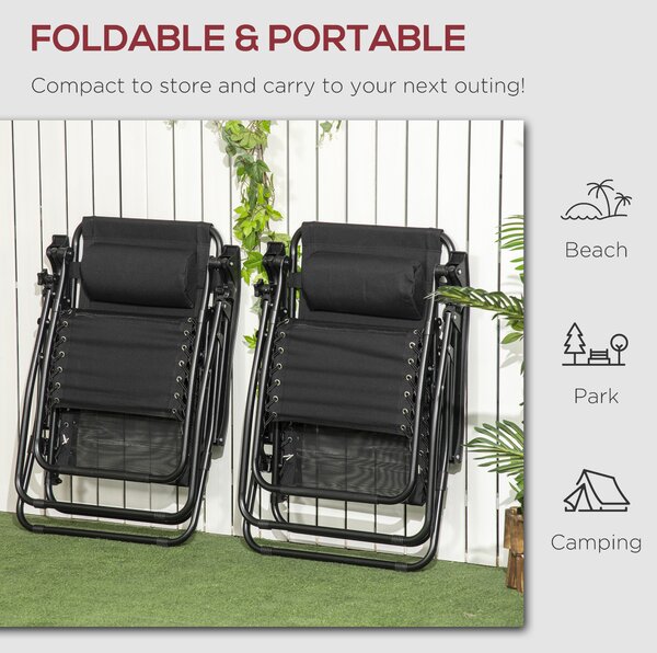 Outsunny Zero Gravity Relaxation: Foldable Outdoor Chair Set with Footrest & Removable Headrest, Ebony Black
