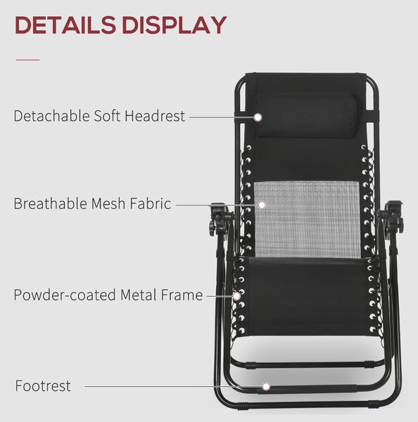 Outsunny Zero Gravity Relaxation: Foldable Outdoor Chair Set with Footrest & Removable Headrest, Ebony Black