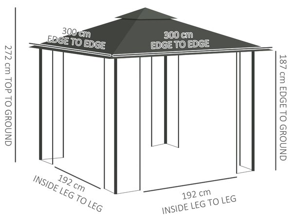 Outsunny 3(m) x 3(m) Double Roof Outdoor Garden Gazebo Canopy Shelter with Netting, Solid Steel Frame, Light Grey