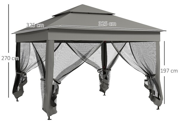 Outsunny 3 x 3m Pop Up Gazebo with Sides, Double-Roof Garden Tent with Netting and Carry Bag for Outdoor Patio, Dark Grey Aosom UK