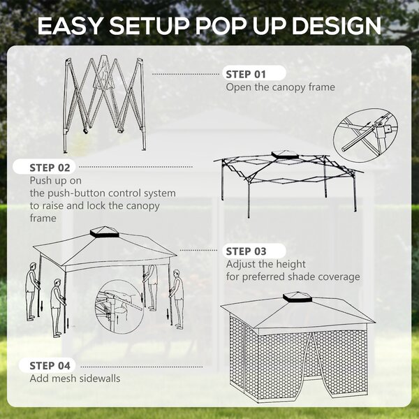 Outsunny 3 x 3m Pop Up Gazebo with Sides, Double-Roof Garden Tent with Netting and Carry Bag for Outdoor Patio, Dark Grey Aosom UK