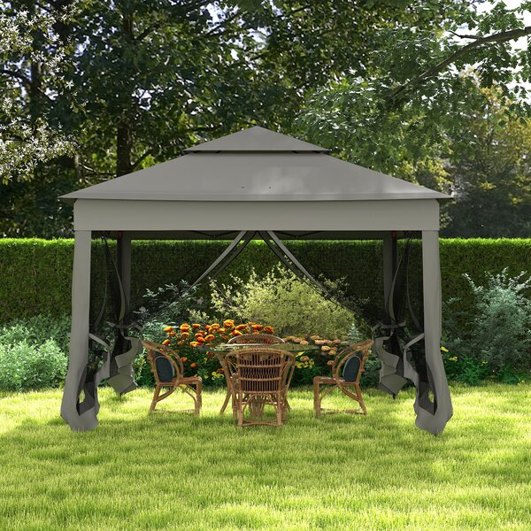 Outsunny 3 x 3m Pop Up Gazebo with Sides, Double-Roof Garden Tent with Netting and Carry Bag for Outdoor Patio, Dark Grey Aosom UK