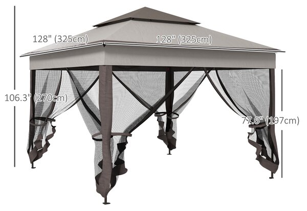 Outsunny 3 x 3m Pop Up Gazebo with Sides, Metal Frame Double-Roof Garden Tent with Netting and Carry Bag for Garden, Light Grey Aosom UK