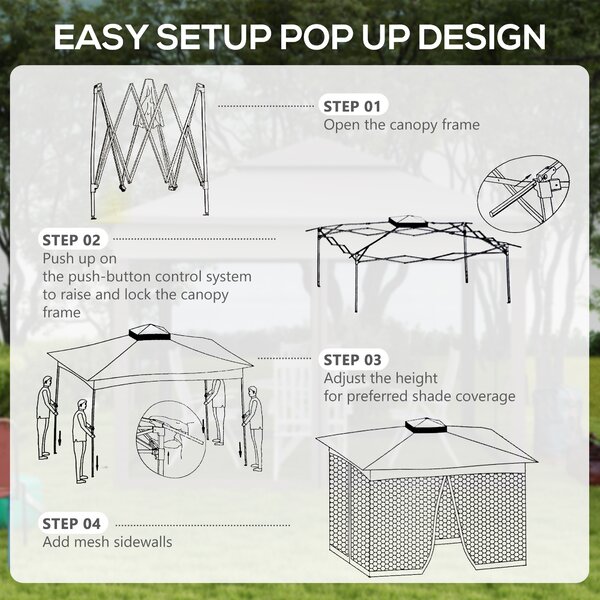 Outsunny 3 x 3m Pop Up Gazebo with Sides, Metal Frame Double-Roof Garden Tent with Netting and Carry Bag for Garden, Light Grey Aosom UK