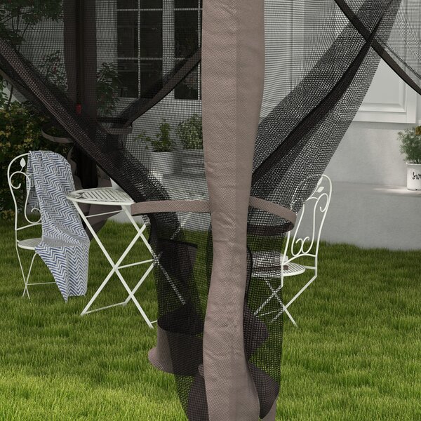 Outsunny 3 x 3m Pop Up Gazebo with Sides, Metal Frame Double-Roof Garden Tent with Netting and Carry Bag for Garden, Light Grey Aosom UK