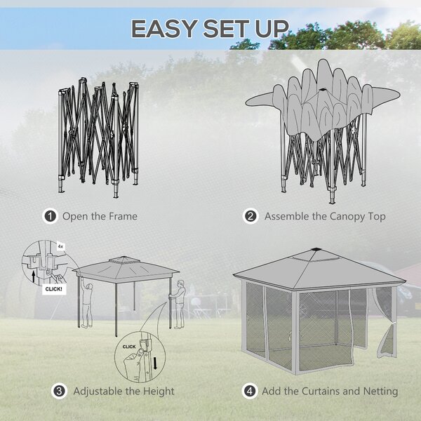 Outsunny 3x3m Pop-Up Garden Gazebo with Solar LED Lights, Instant Event Party Tent Shelter with Curtains & Netting, Grey Aosom UK