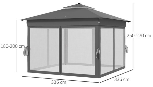 Outsunny 3x3m Pop-Up Garden Gazebo with Solar LED Lights, Instant Event Party Tent Shelter with Curtains & Netting, Grey Aosom UK
