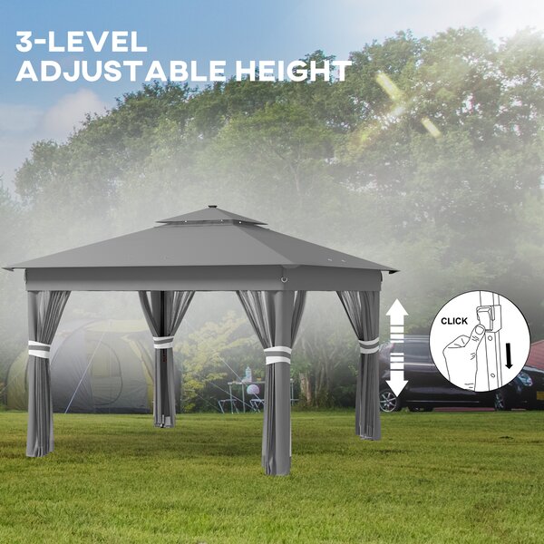Outsunny 3x3m Pop-Up Garden Gazebo with Solar LED Lights, Instant Event Party Tent Shelter with Curtains & Netting, Grey Aosom UK