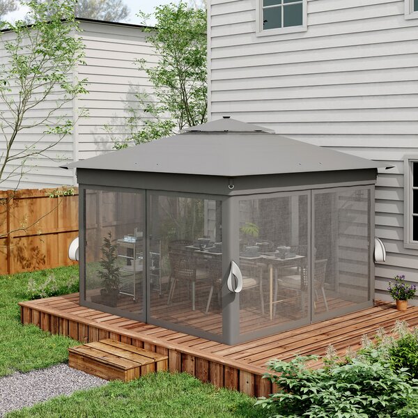 Outsunny 3x3m Pop-Up Garden Gazebo with Solar LED Lights, Instant Event Party Tent Shelter with Curtains & Netting, Grey Aosom UK