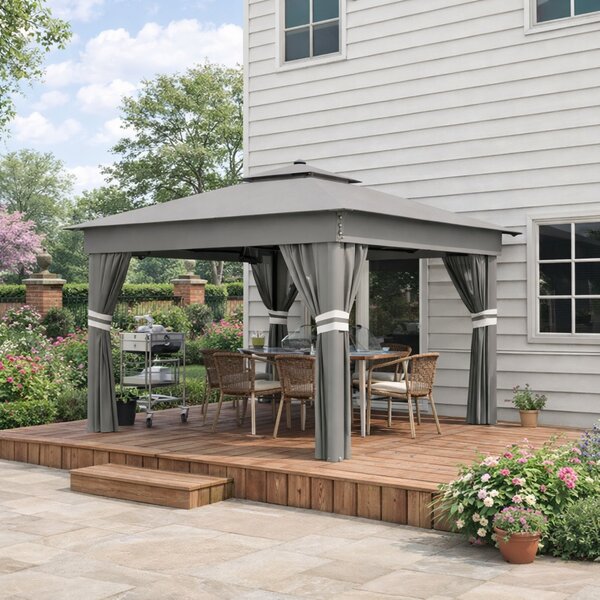 Outsunny 3x3m Pop-Up Garden Gazebo with Solar LED Lights, Instant Event Party Tent Shelter with Curtains & Netting, Grey Aosom UK