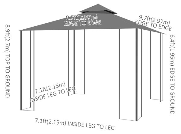 Outsunny Patio Gazebo 3 x 3m, Garden Pavilion Tent Shelter with 2 Tier Roof, Mosquito Netting, Steel Frame, Grey